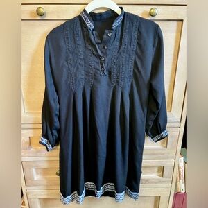 Black Boho Mini Dress with White Print Details